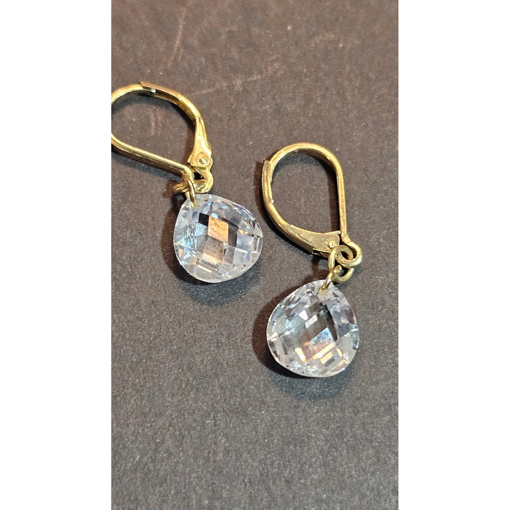 Gold Tone Faceted Clear Crystal Teardrop Leverback Dangle Earrings